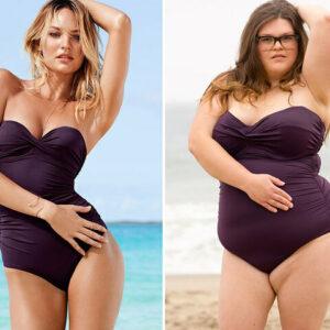 Super Model Candice Swanepoel vs. Kristin: Same swimsuit, different bodies. Both women radiate confidence, proving that beauty comes in all shapes and sizes.